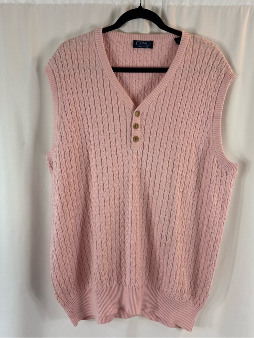 Como sport men Cable Knit Sleeveless Sweater Vest in Light Pink Sz:L Pima Cotton
